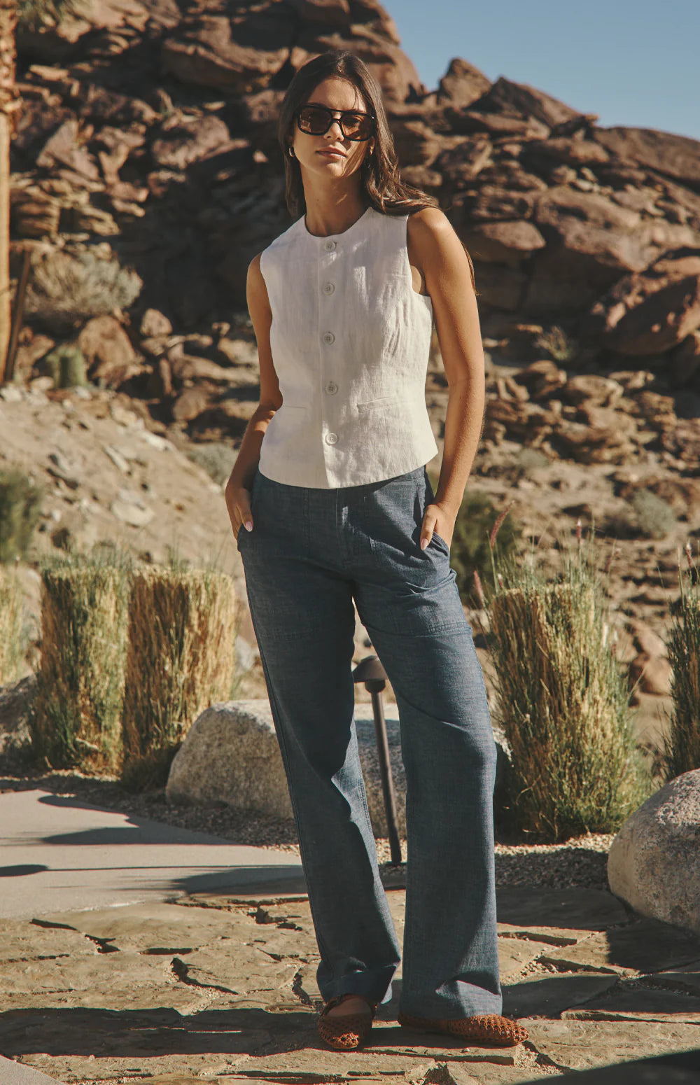 Paige Chambray Pant | Denim Blue
